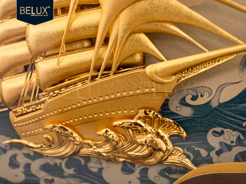 Tranh Thuyền Thuận Buồm Xuôi Gió Dát Vàng 24k 26x30x5.3cm